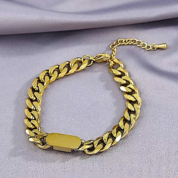 Gold Plated Cuban Square Plate Miami Unisex Minimalist Bracelet - Picture 5 of 7